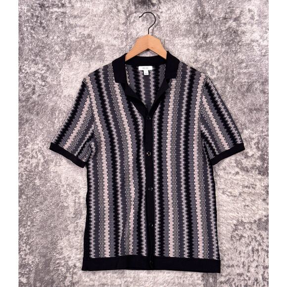Reiss Other - REISS Knit Shirt Small Mens Gibbon Chevron Cuban Camp Collar Resort Button Down